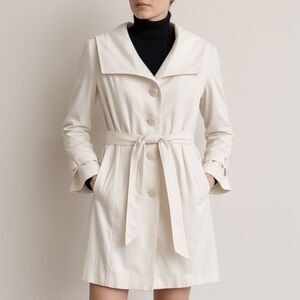 L.K. Bennett Cream Trench Coat Belted British Designer Cotton, Women UK 10 US 6